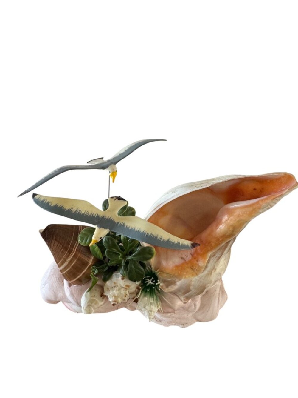 Decorative Seagull & Shell Coastal Home Decor Centerpiece Ocean Theme Figurine - Picture 2 of 7
